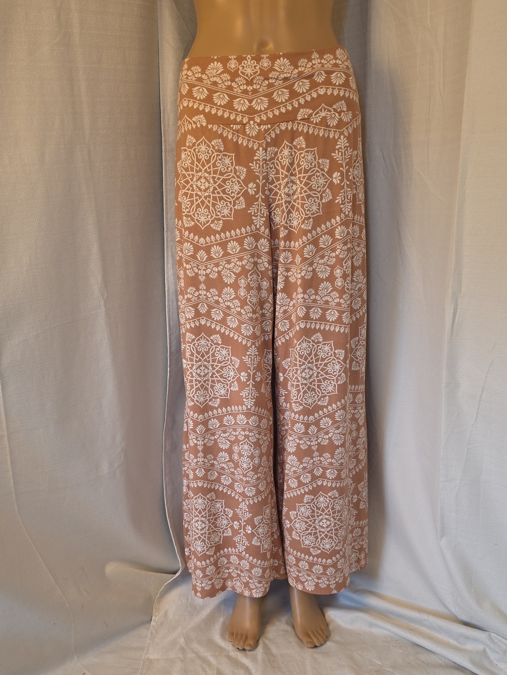 Abela Story & Co Wide-Leg Printed Palazzo Pants - Blush & White Pattern Size XL